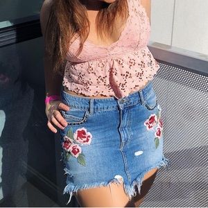 Free People embroidered denim skirt